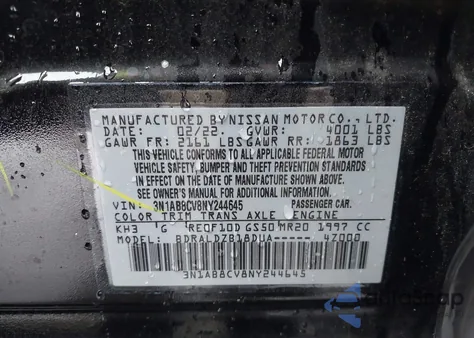 2022 Nissan Sentra Sv Xtronic Cvt из США, поврежденный, VIN 3N1AB8CV8NY244645